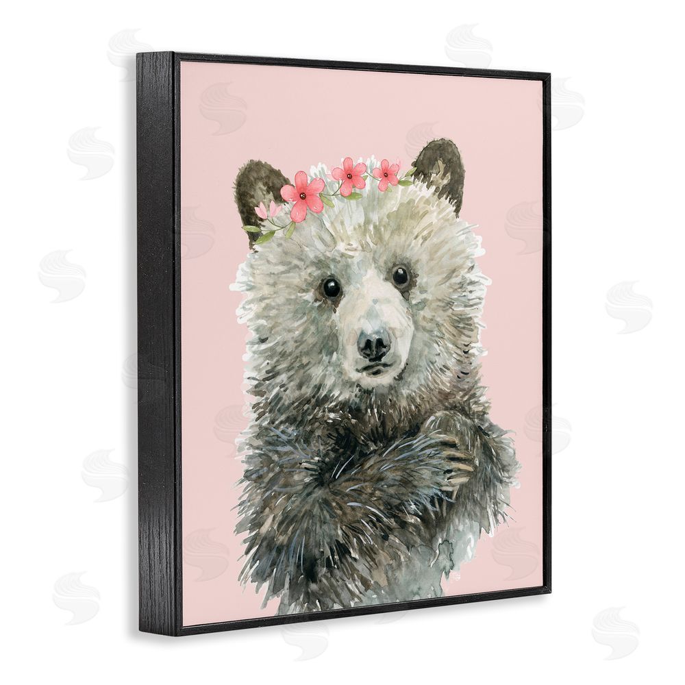 Carol Robinson Fuzzy Bear with Floral Crown Black Framed Giclee Wall Art Print
