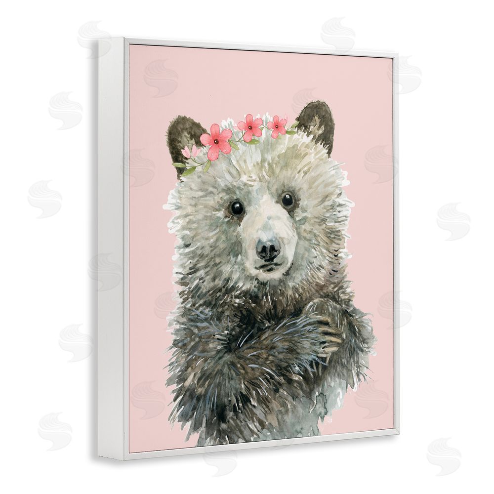 Carol Robinson Fuzzy Bear with Floral Crown White Framed Giclee Wall Art Print