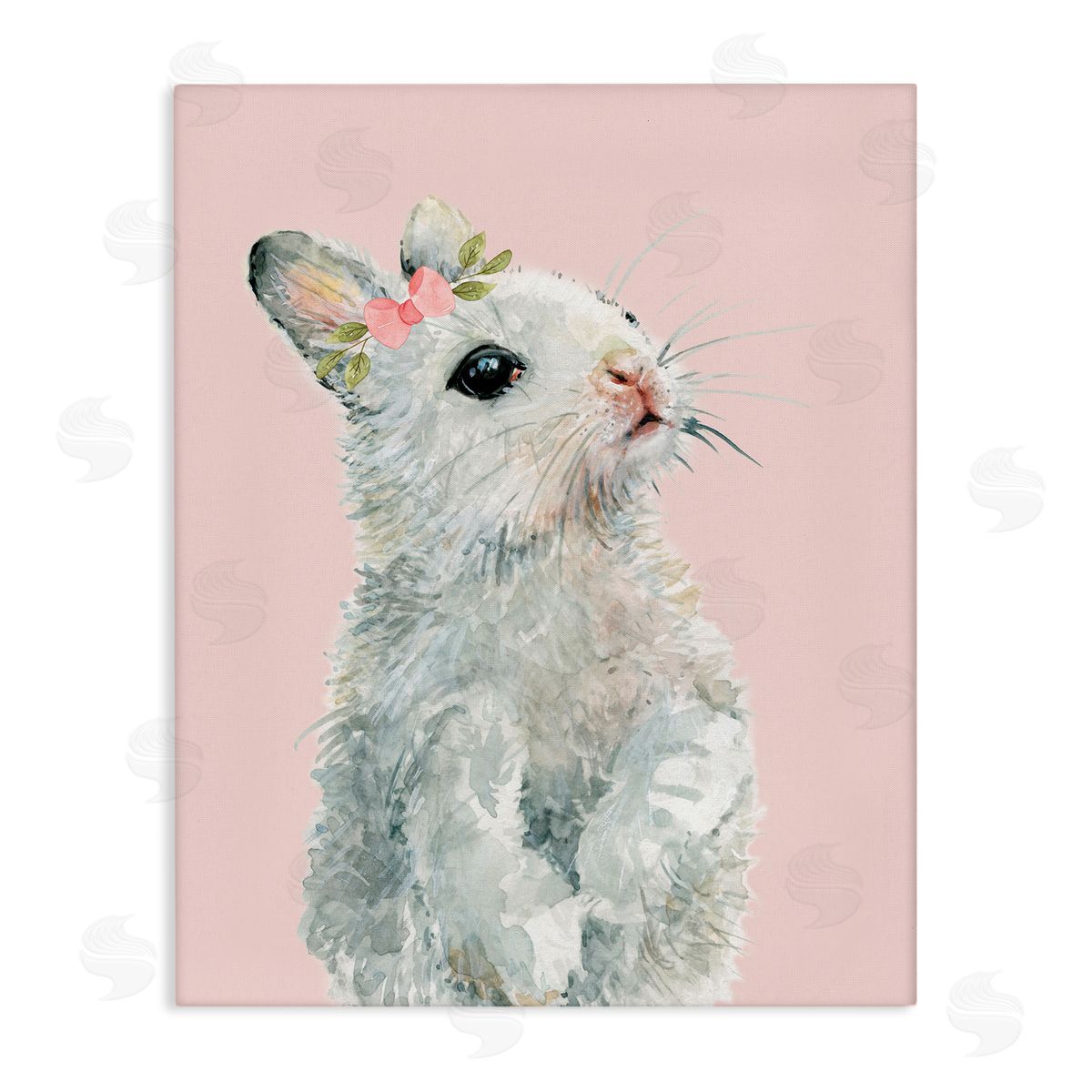 Carol Robinson Fuzzy Bunny on Pink Stretched Canvas Wall Art Print