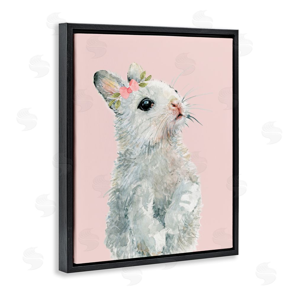 Carol Robinson Fuzzy Bunny on Pink Black Floating Frame Canvas Wall Art Print