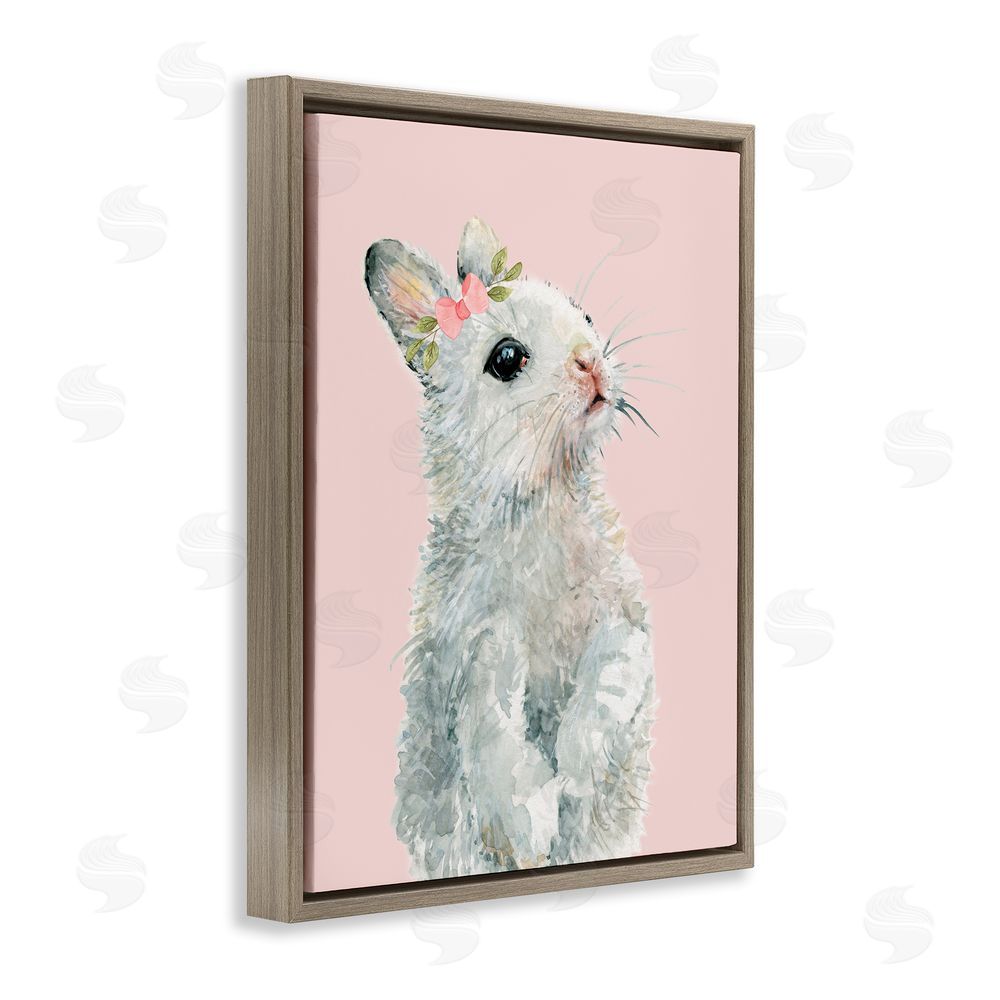 Carol Robinson Fuzzy Bunny on Pink Brown Floating Frame Canvas Wall Art Print