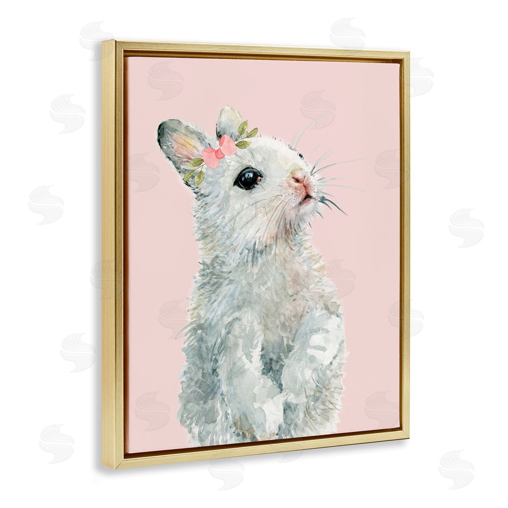 Carol Robinson Fuzzy Bunny on Pink Gold Floating Frame Canvas Wall Art Print