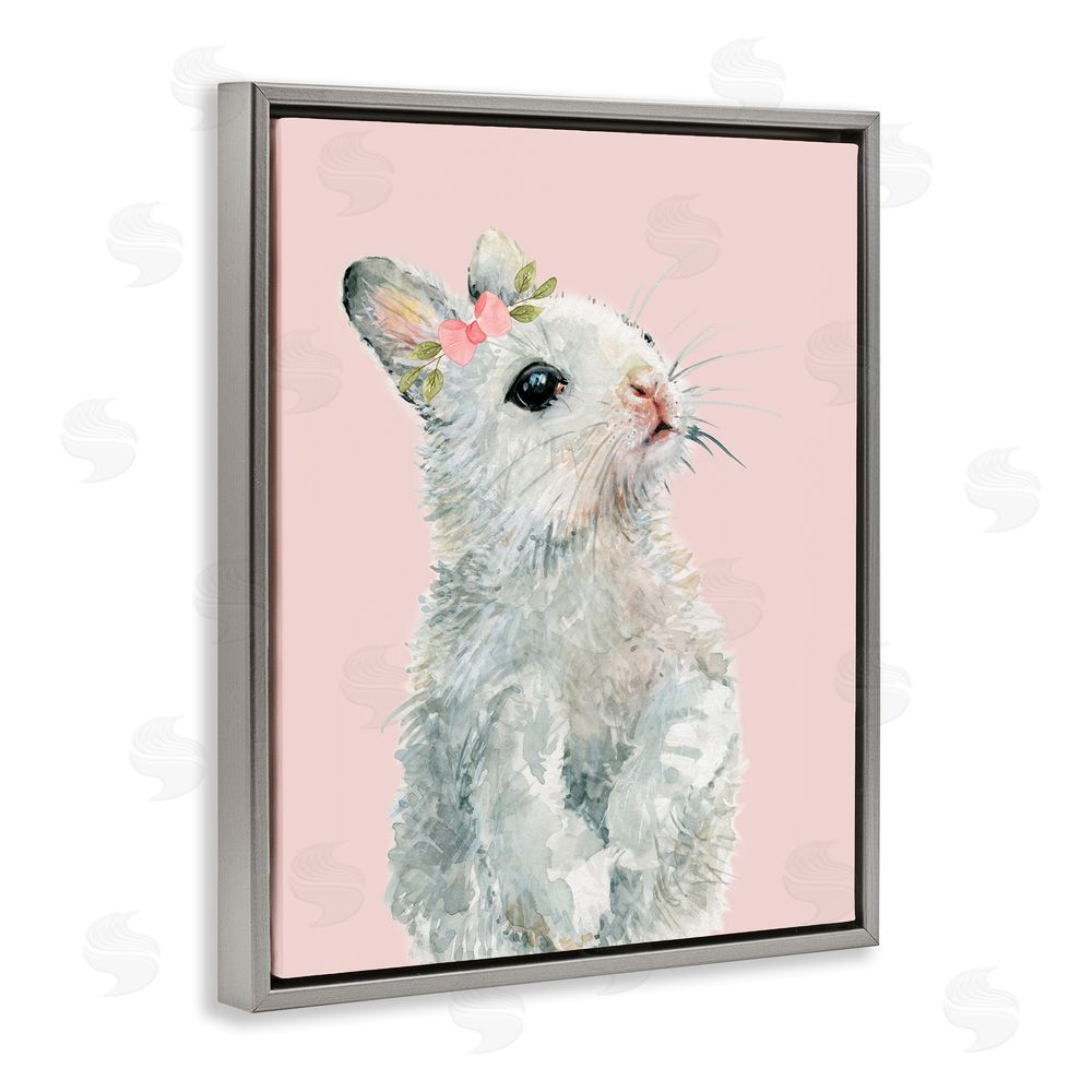 Carol Robinson Fuzzy Bunny on Pink Grey Floating Frame Canvas Wall Art Print