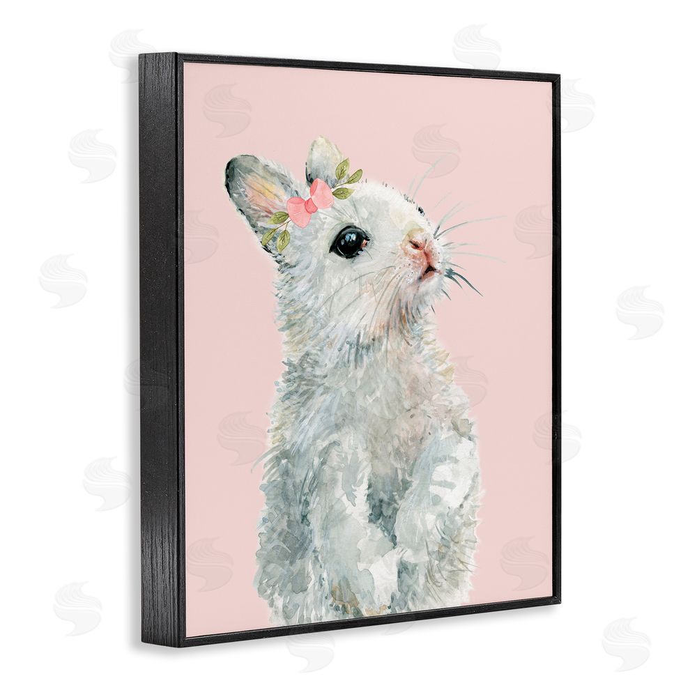 Carol Robinson Fuzzy Bunny on Pink Black Framed Giclee Wall Art Print