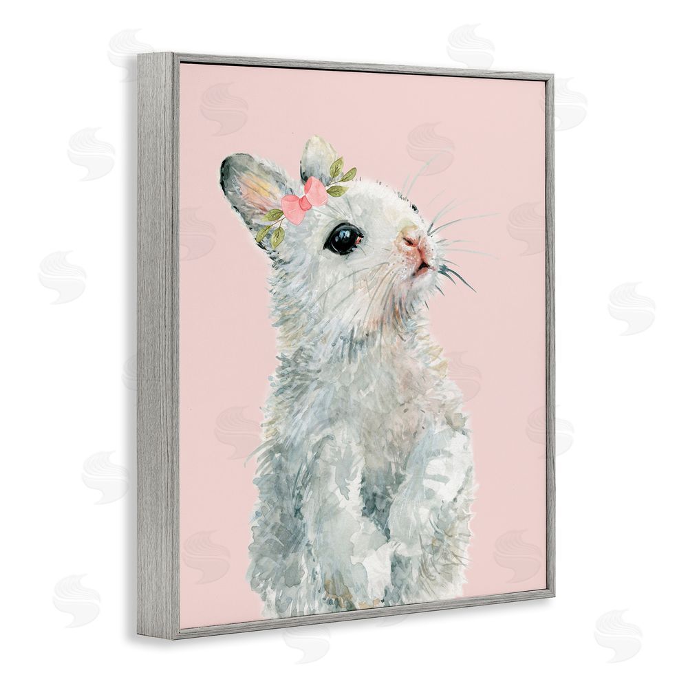 Carol Robinson Fuzzy Bunny on Pink Gray Framed Giclee Wall Art Print