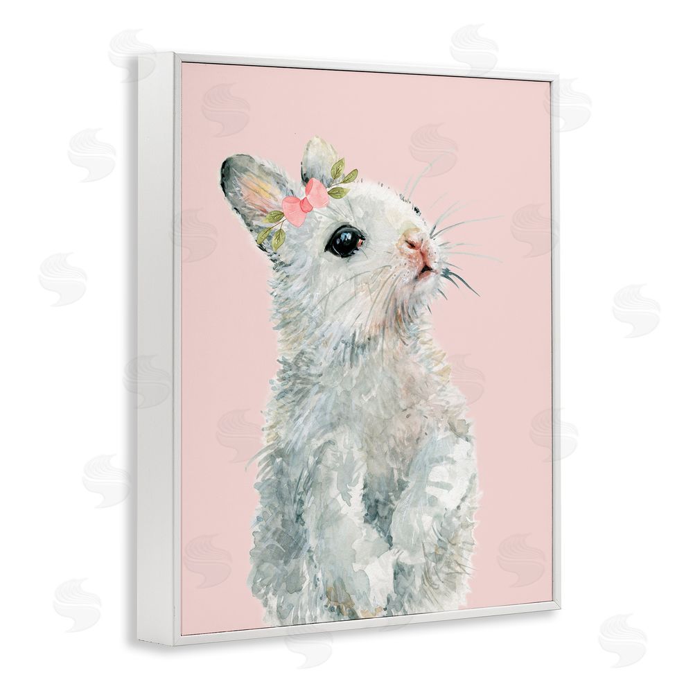 Carol Robinson Fuzzy Bunny on Pink White Framed Giclee Wall Art Print