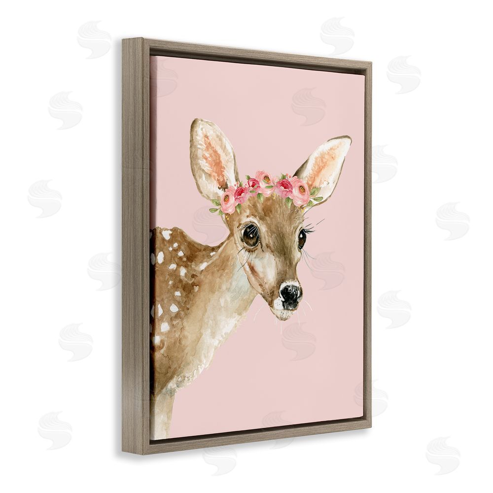 Carol Robinson Baby Deer Flower Crown Brown Floating Frame Canvas Wall Art Print