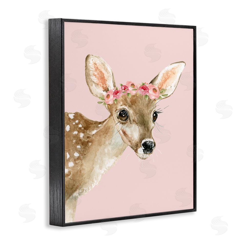 Carol Robinson Baby Deer Flower Crown Black Framed Giclee Wall Art Print