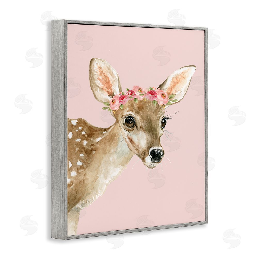 Carol Robinson Baby Deer Flower Crown Gray Framed Giclee Wall Art Print