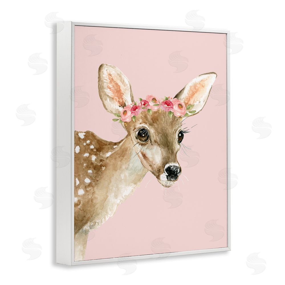 Carol Robinson Baby Deer Flower Crown White Framed Giclee Wall Art Print