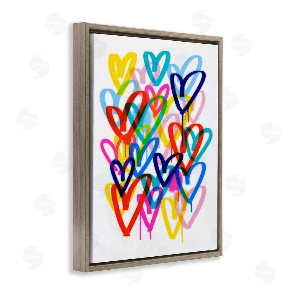 Victoria Barnes Urban Graffiti Hearts Brown Floating Frame Canvas Wall Art Print