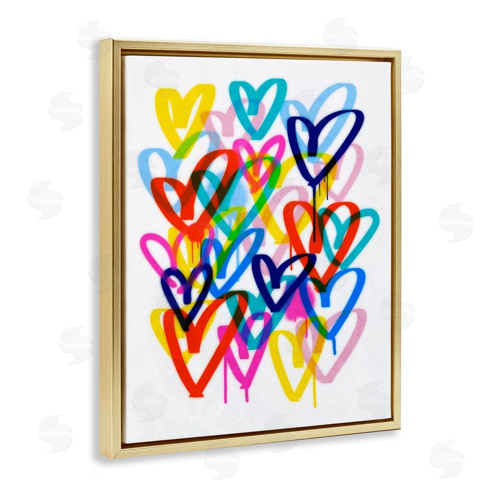 Victoria Barnes Urban Graffiti Hearts Gold Floating Frame Canvas Wall Art Print