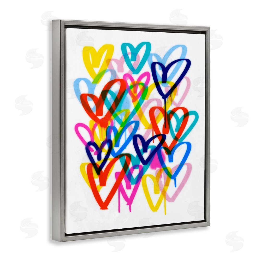 Victoria Barnes Urban Graffiti Hearts Grey Floating Frame Canvas Wall Art Print