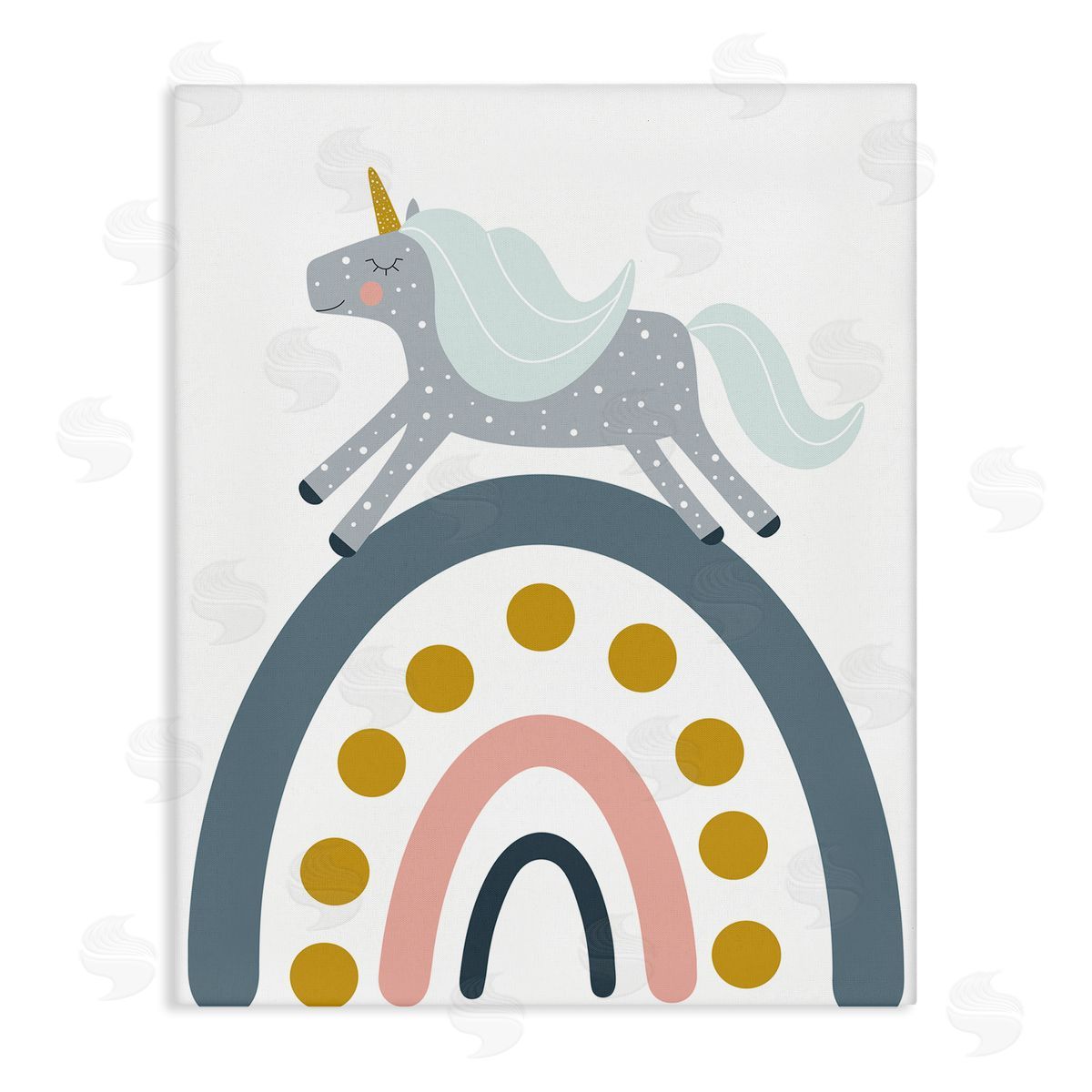Alina Sagirova Neutral Unicorn over Rainbow Stretched Canvas Wall Art Print