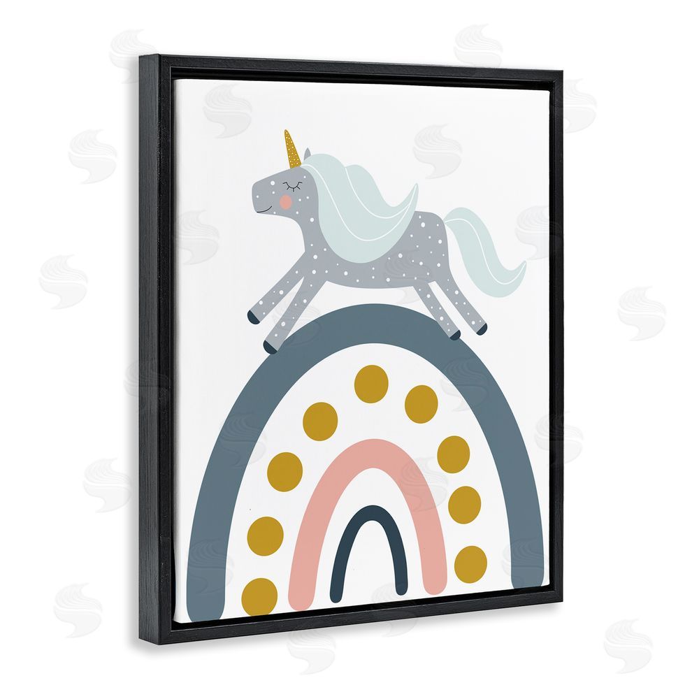 Alina Sagirova Neutral Unicorn over Rainbow Black Floating Frame Canvas Wall Art Print