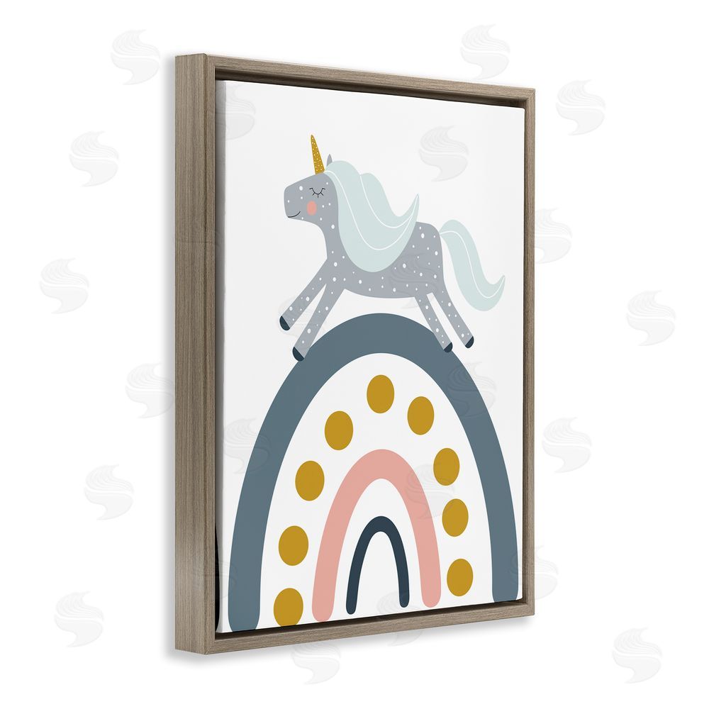 Alina Sagirova Neutral Unicorn over Rainbow Brown Floating Frame Canvas Wall Art Print