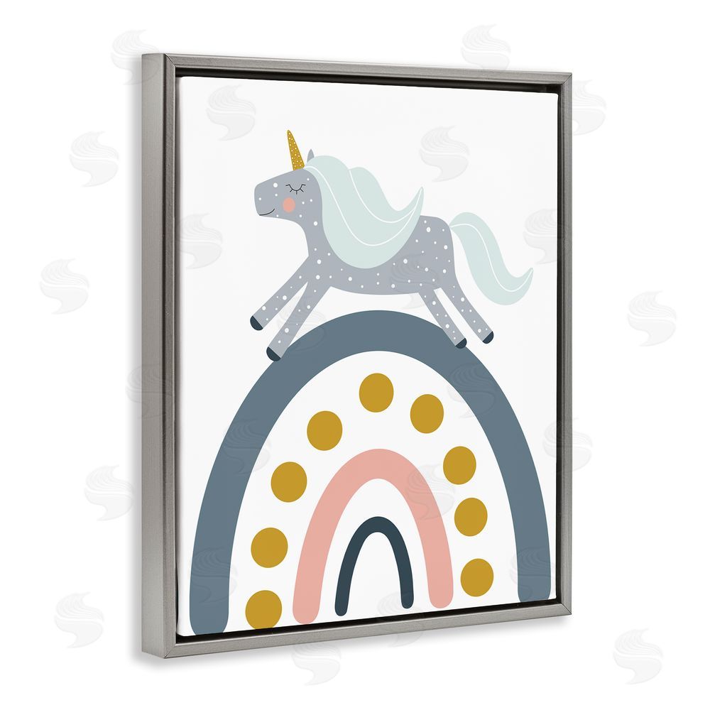 Alina Sagirova Neutral Unicorn over Rainbow Grey Floating Frame Canvas Wall Art Print