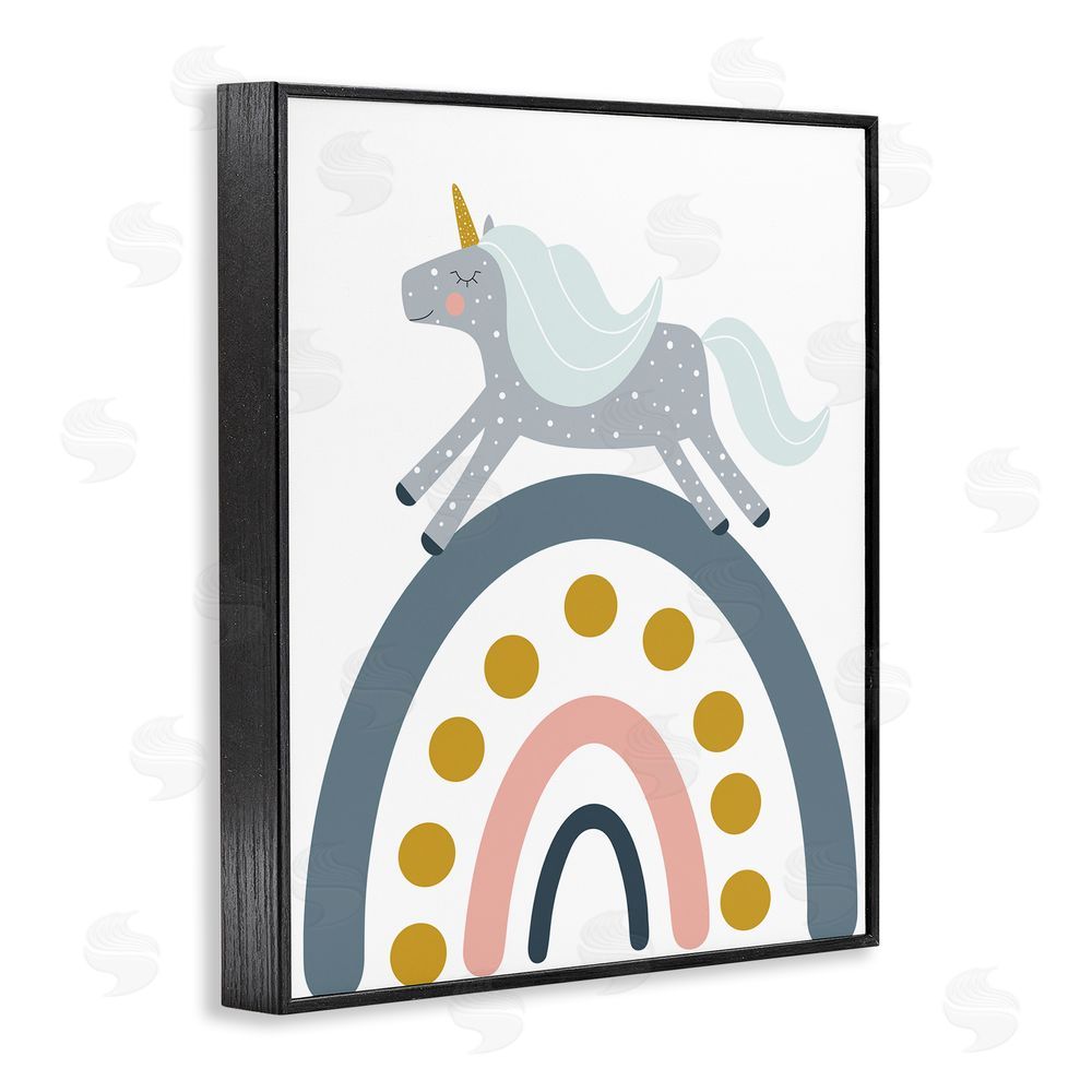 Alina Sagirova Neutral Unicorn over Rainbow Black Framed Giclee Wall Art Print