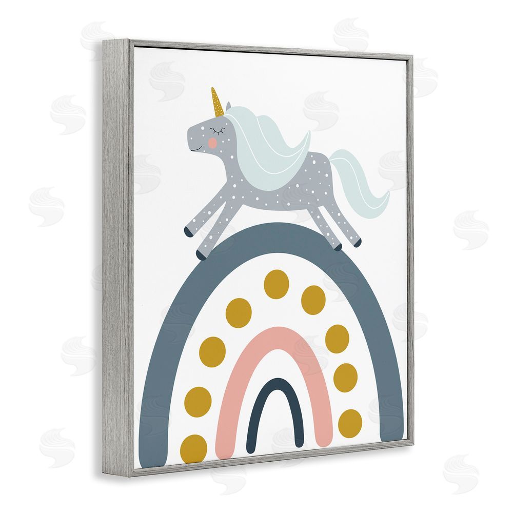 Alina Sagirova Neutral Unicorn over Rainbow Gray Framed Giclee Wall Art Print