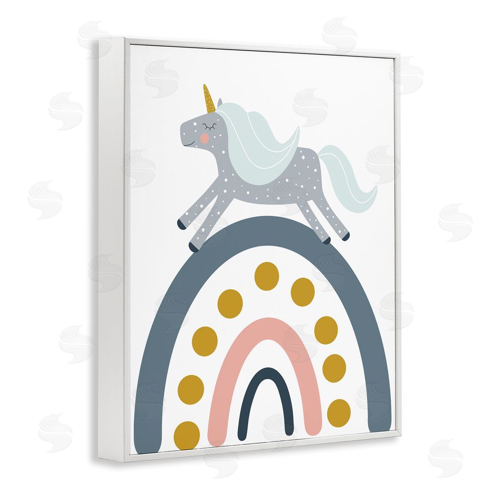 Alina Sagirova Neutral Unicorn over Rainbow White Framed Giclee Wall Art Print