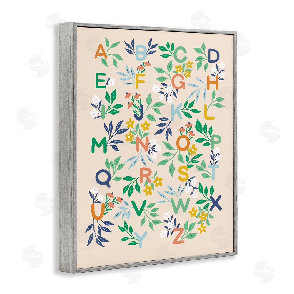 Dominika Godette Cottage Blooms Alphabet Gray Framed Giclee Wall Art Print