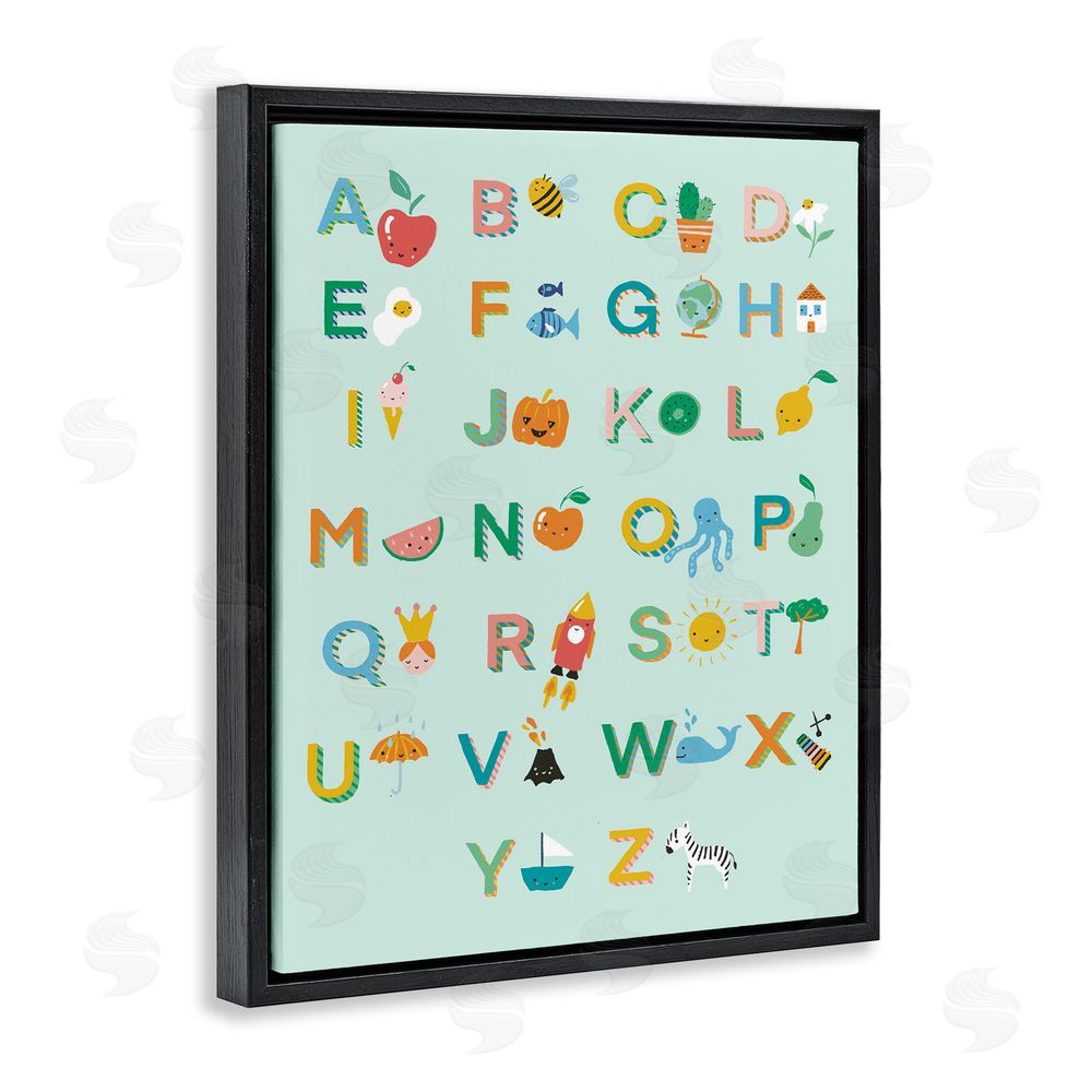 Dominika Godette Alphabet Chart on Mint Green Black Floating Frame Canvas Wall Art Print