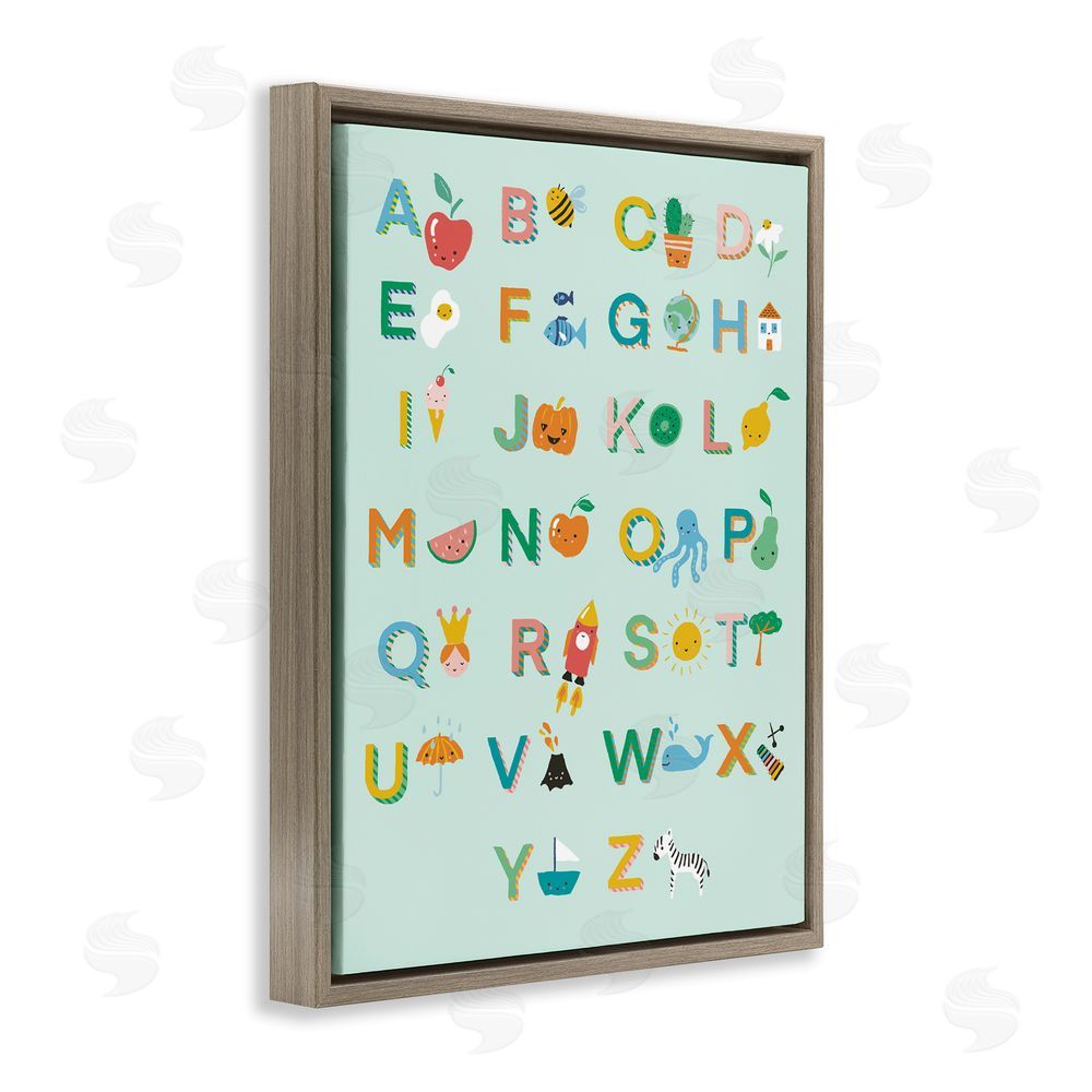 Dominika Godette Alphabet Chart on Mint Green Brown Floating Frame Canvas Wall Art Print