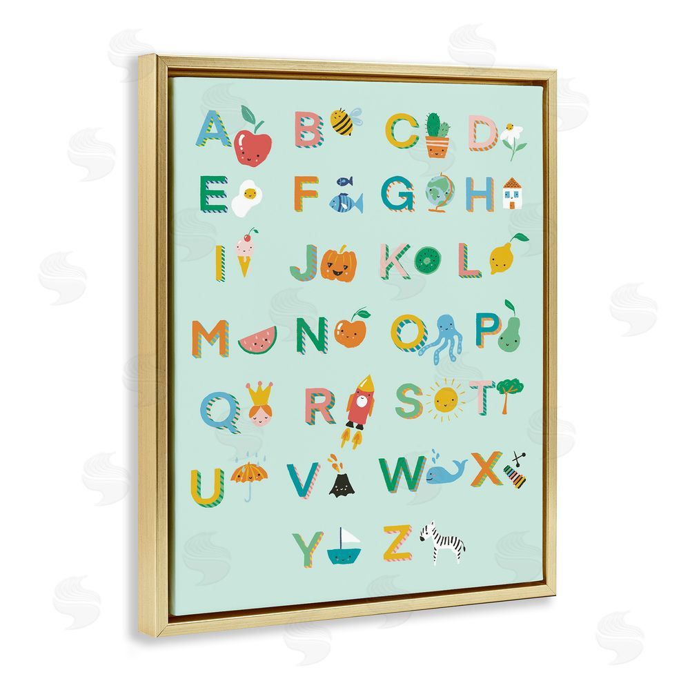 Dominika Godette Alphabet Chart on Mint Green Gold Floating Frame Canvas Wall Art Print