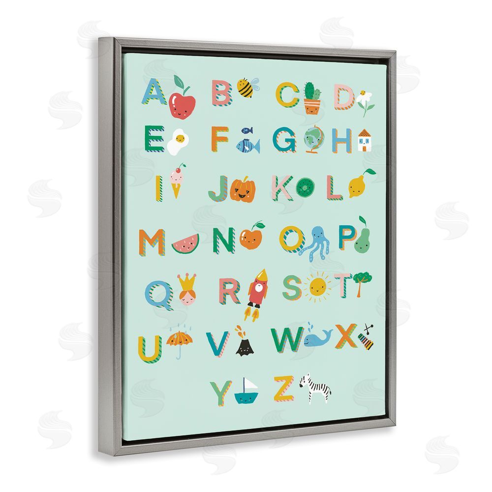 Dominika Godette Alphabet Chart on Mint Green Grey Floating Frame Canvas Wall Art Print
