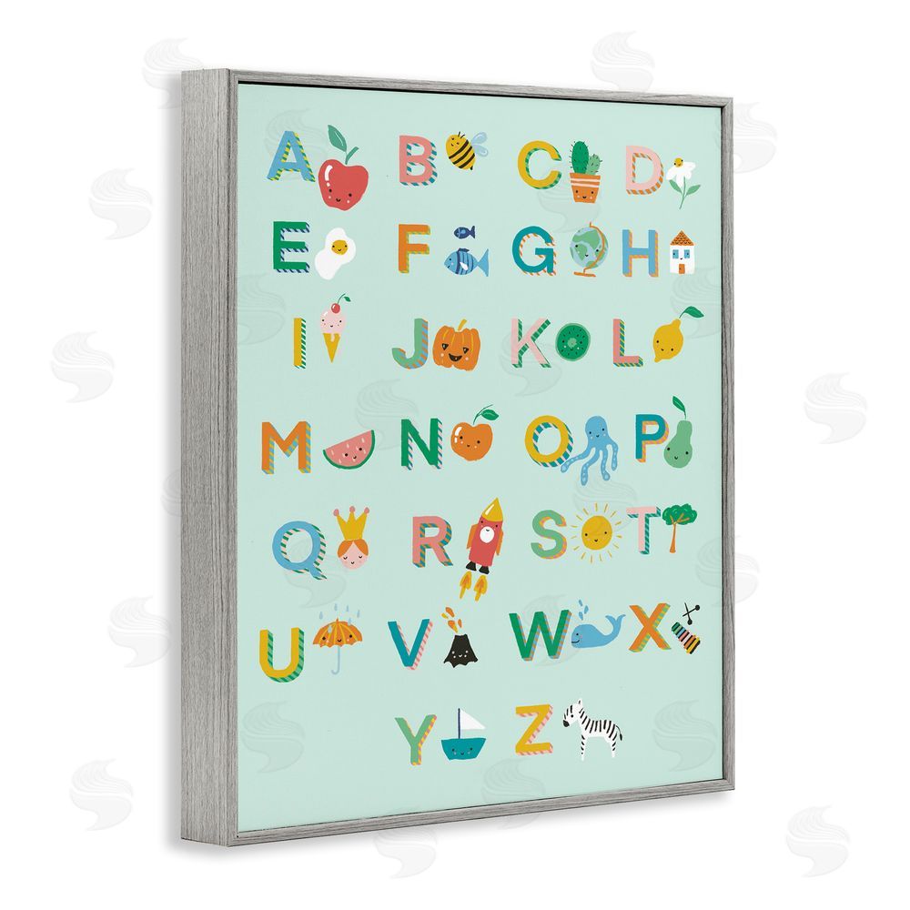 Dominika Godette Alphabet Chart on Mint Green Gray Framed Giclee Wall Art Print