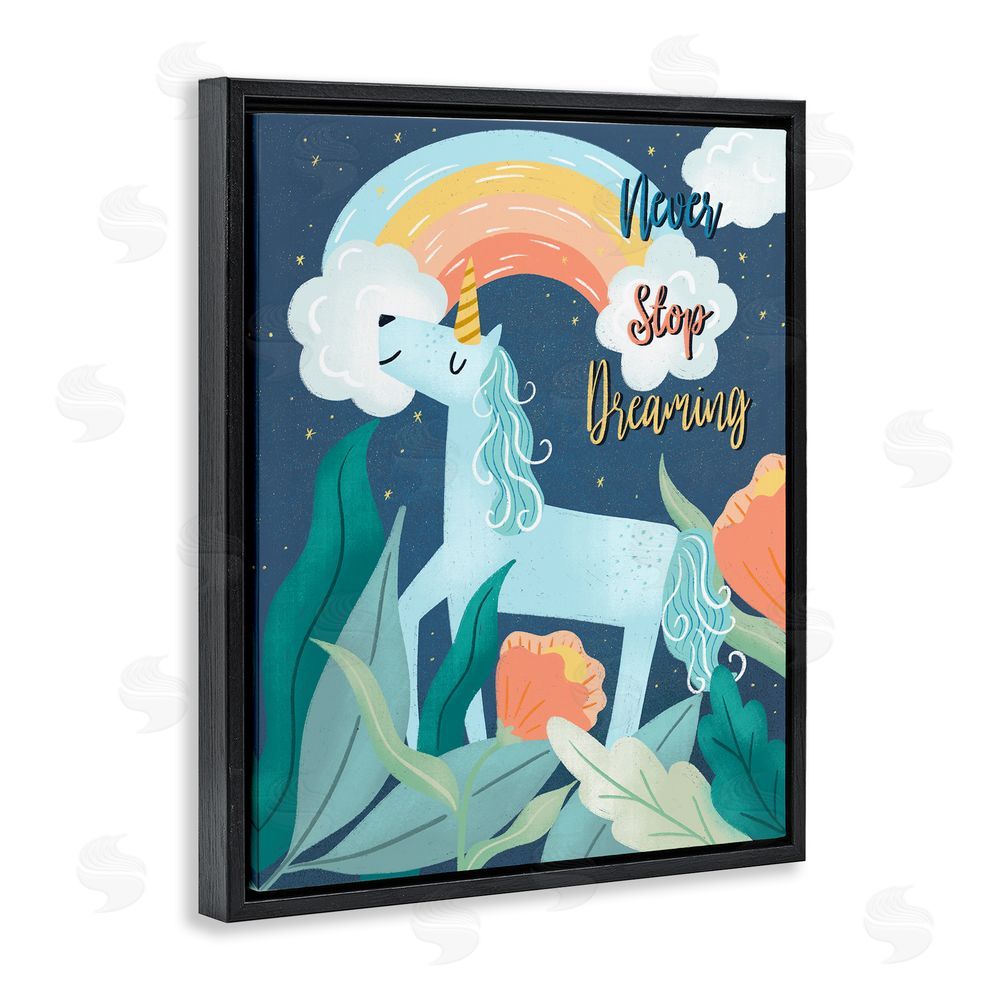 Dominika Godette Never Stop Dreaming Unicorn Black Floating Frame Canvas Wall Art Print