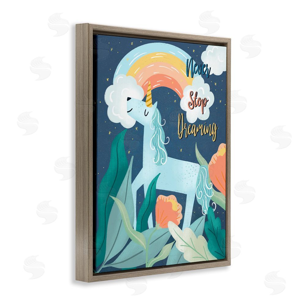 Dominika Godette Never Stop Dreaming Unicorn Brown Floating Frame Canvas Wall Art Print