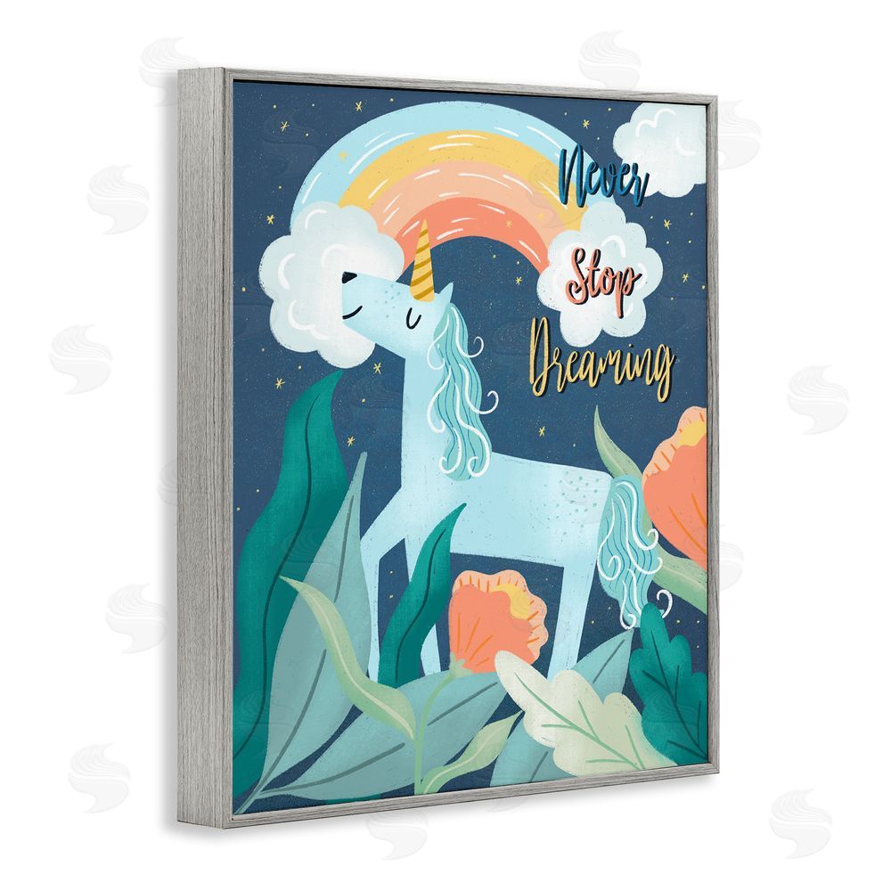 Dominika Godette Never Stop Dreaming Unicorn Gray Framed Giclee Wall Art Print