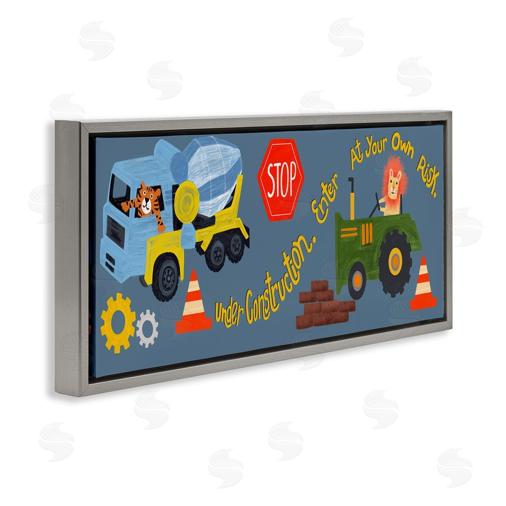 Juliet Rose Philips Under Construction Boy's Room Grey Floating Frame Canvas Wall Art Print