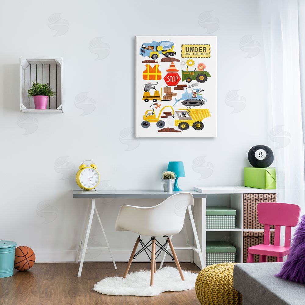 Juliet Rose Philips Construction Vehicles & Animals Canvas Wall Art Print in Room