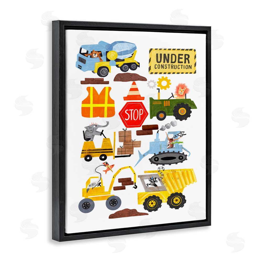 Juliet Rose Philips Construction Vehicles & Animals Black Floating Frame Canvas Wall Art Print