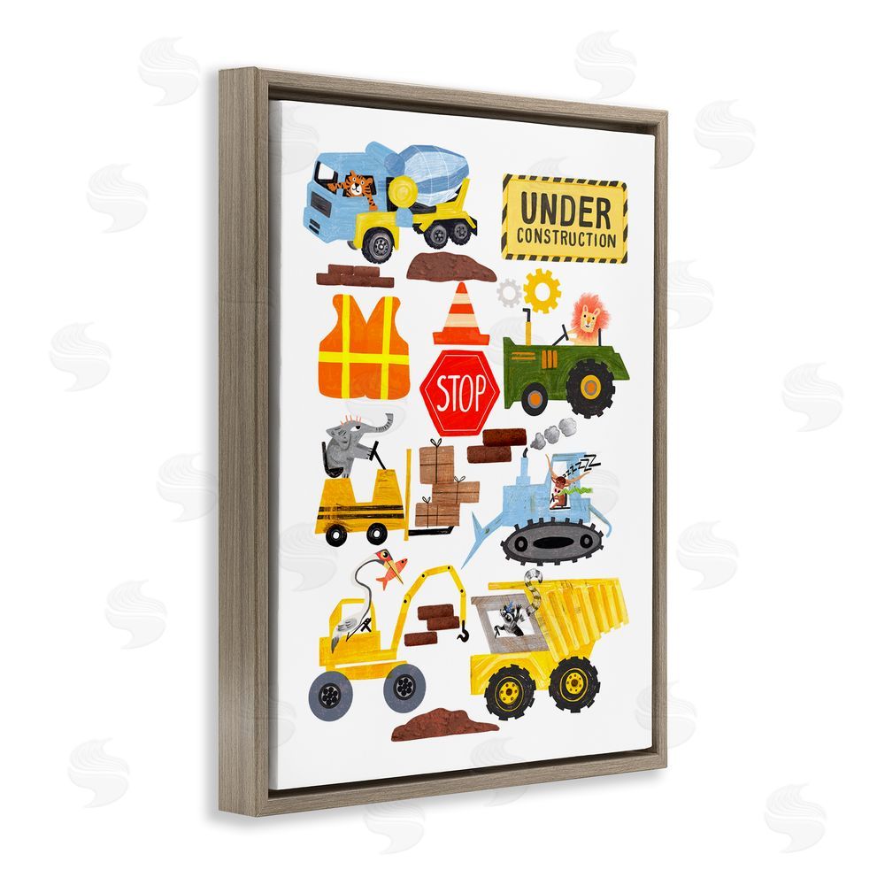 Juliet Rose Philips Construction Vehicles & Animals Brown Floating Frame Canvas Wall Art Print