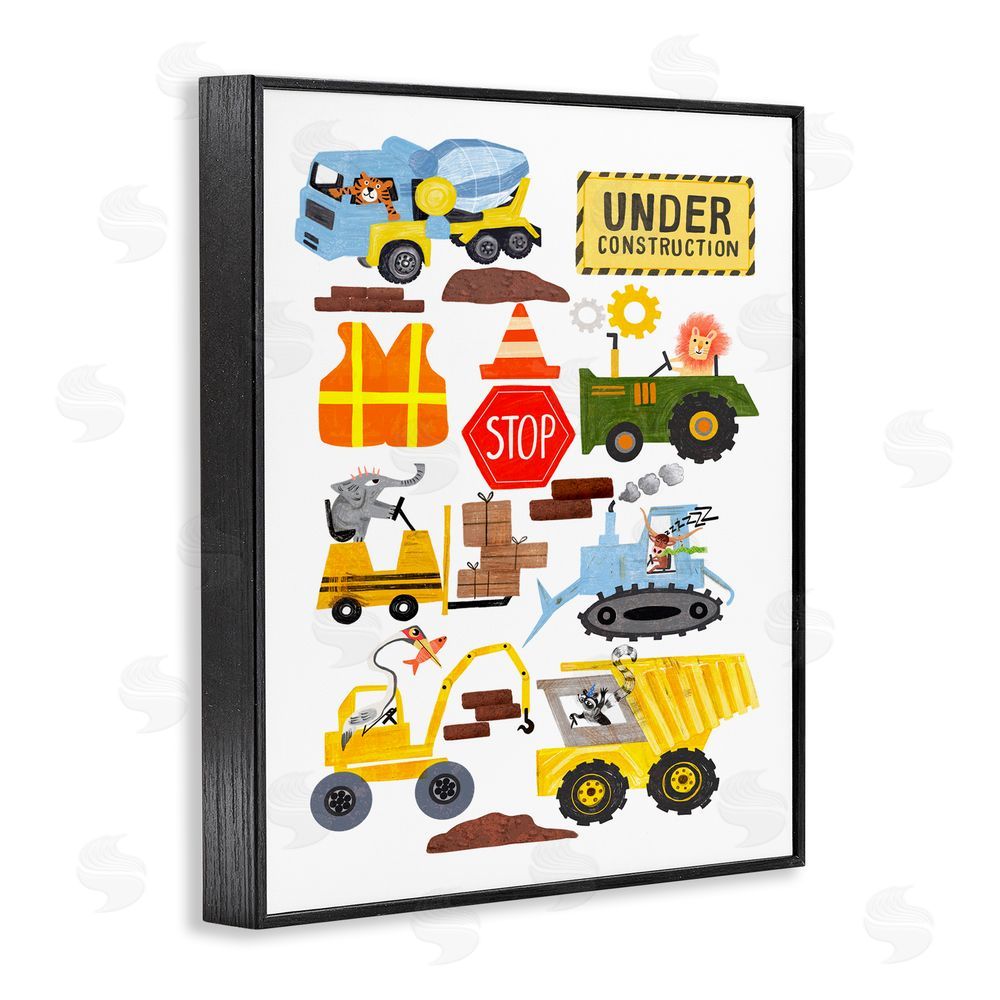 Juliet Rose Philips Construction Vehicles & Animals Black Framed Giclee Wall Art Print