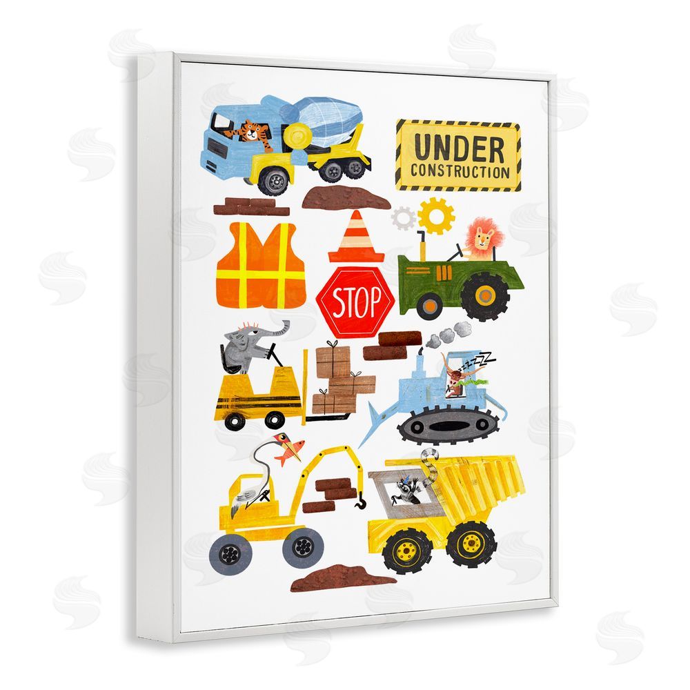 Juliet Rose Philips Construction Vehicles & Animals White Framed Giclee Wall Art Print