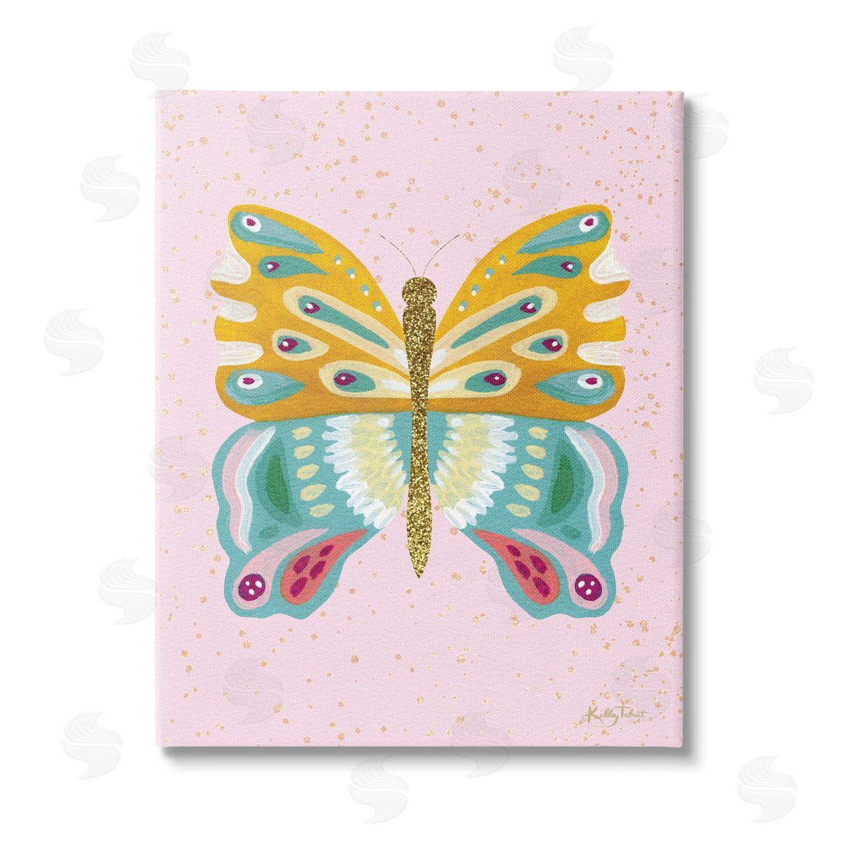 Kelley Talent Glitzy Butterfly on Pink Stretched Canvas Wall Art Print