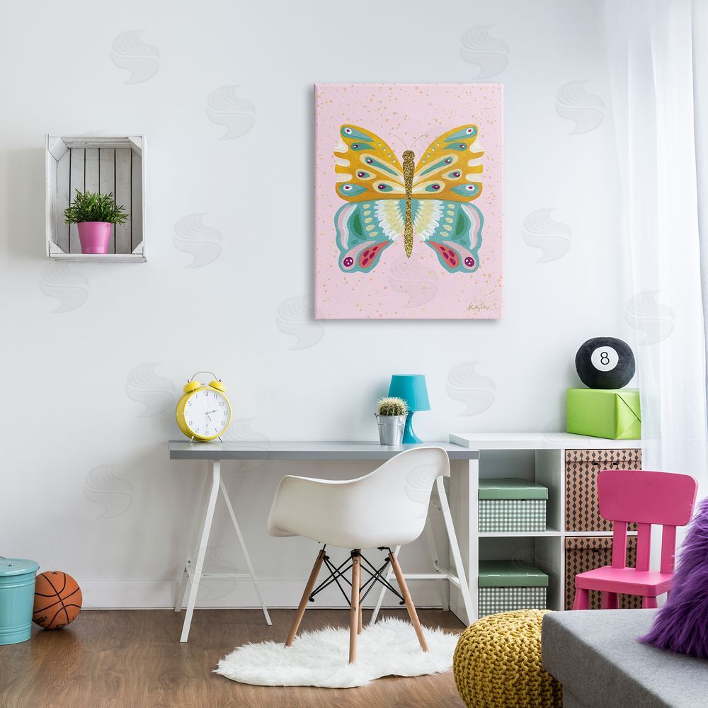 Kelley Talent Glitzy Butterfly on Pink Canvas Wall Art Print in Room