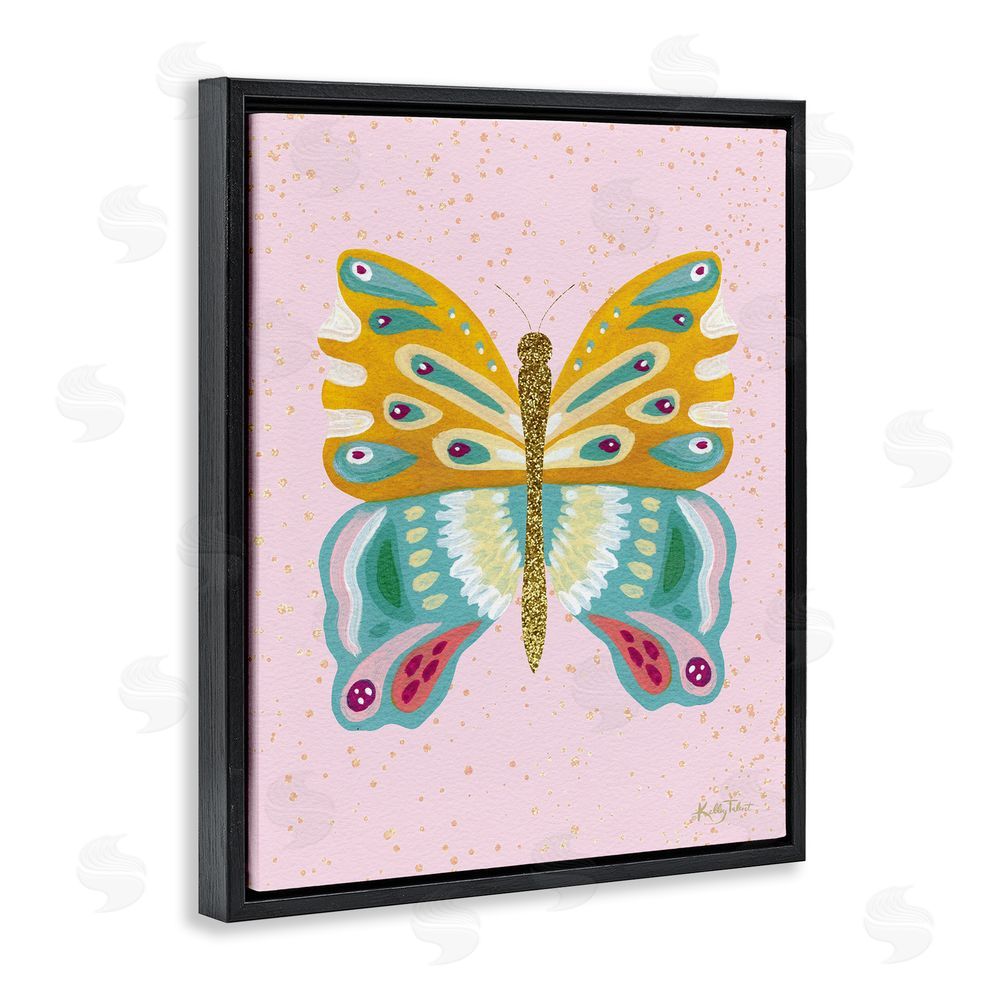 Kelley Talent Glitzy Butterfly on Pink Black Floating Frame Canvas Wall Art Print