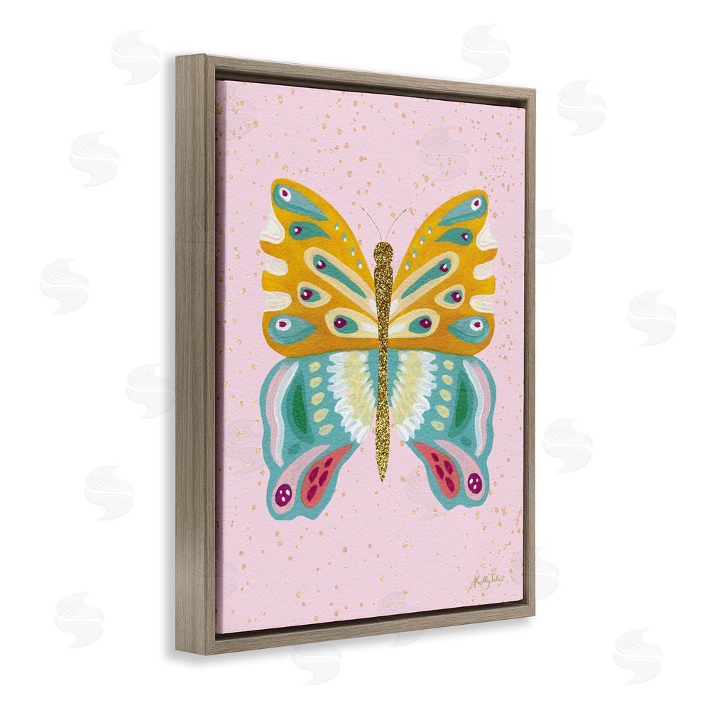 Kelley Talent Glitzy Butterfly on Pink Brown Floating Frame Canvas Wall Art Print