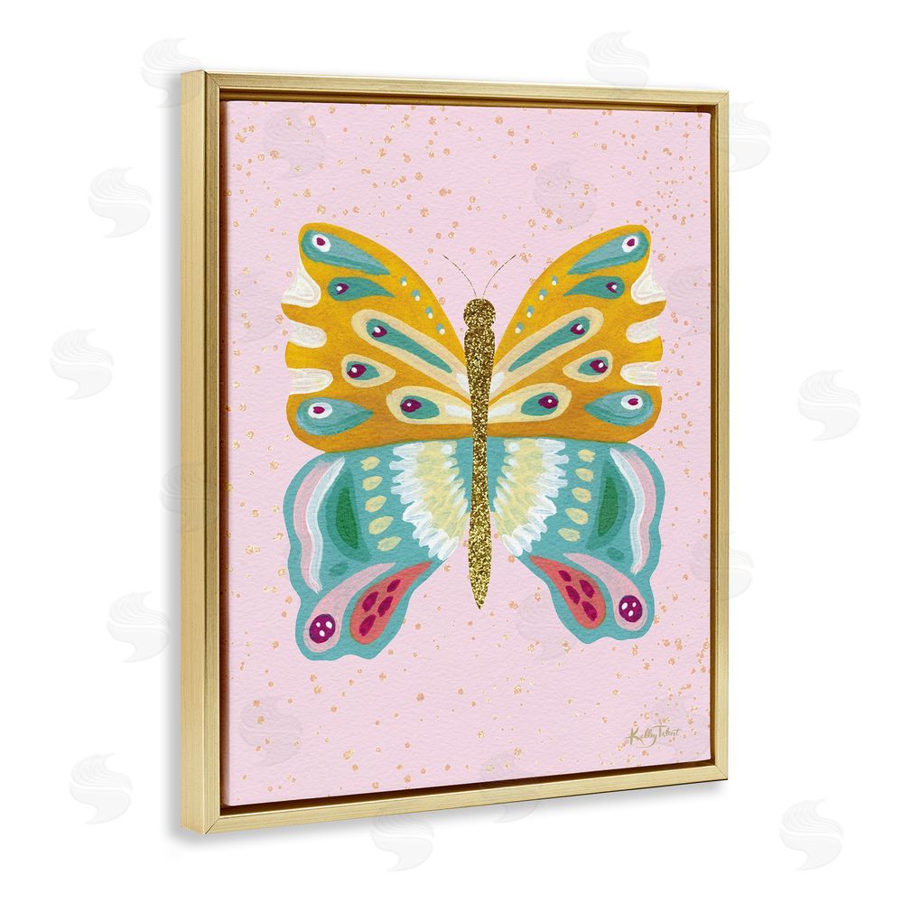Kelley Talent Glitzy Butterfly on Pink Gold Floating Frame Canvas Wall Art Print
