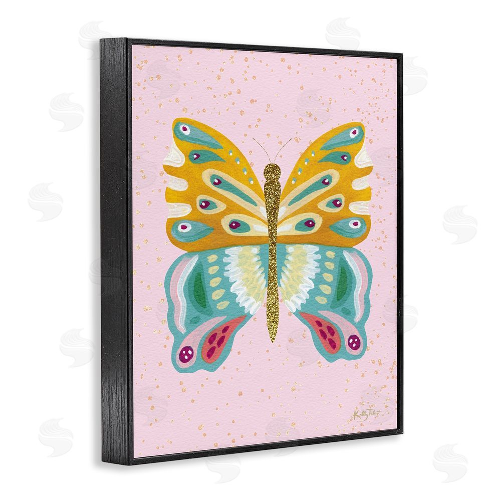 Kelley Talent Glitzy Butterfly on Pink Black Framed Giclee Wall Art Print