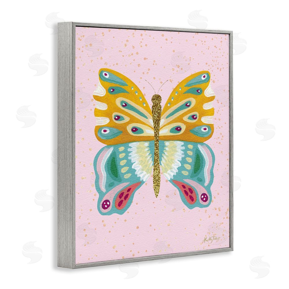Kelley Talent Glitzy Butterfly on Pink Gray Framed Giclee Wall Art Print