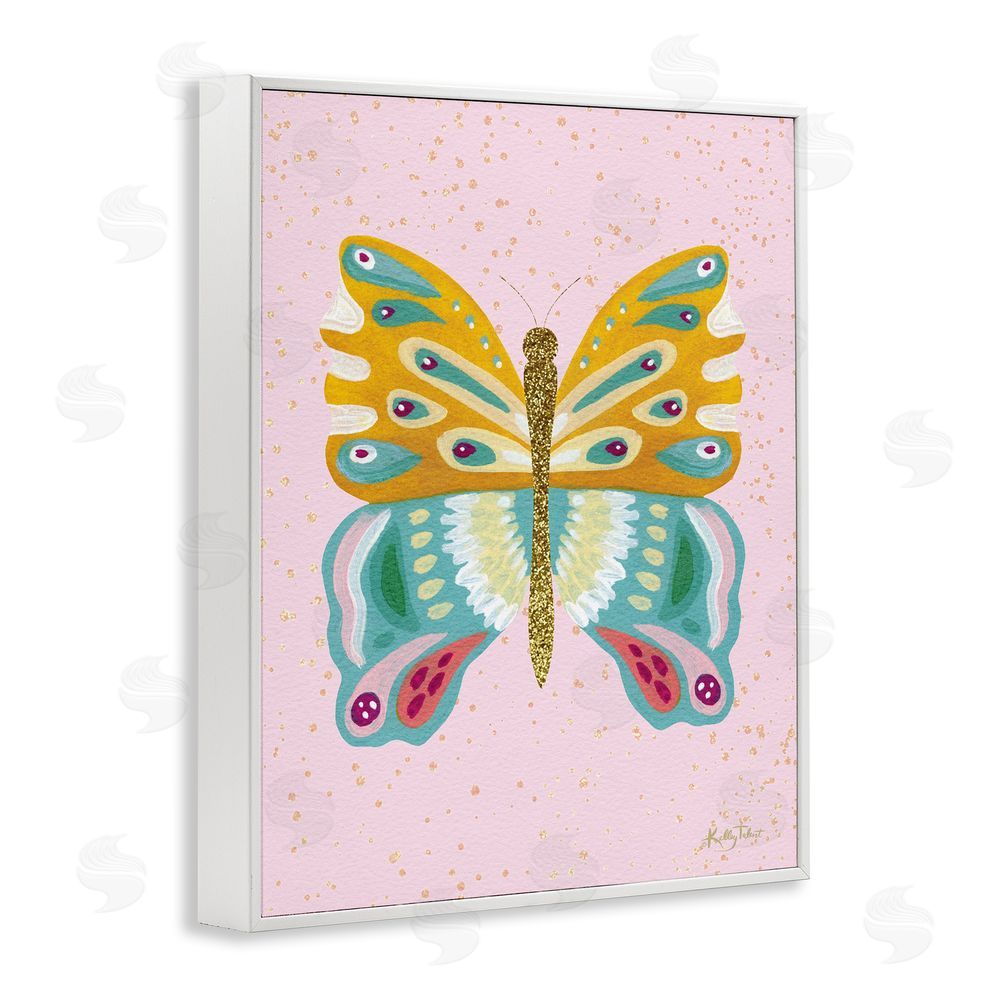 Kelley Talent Glitzy Butterfly on Pink White Framed Giclee Wall Art Print