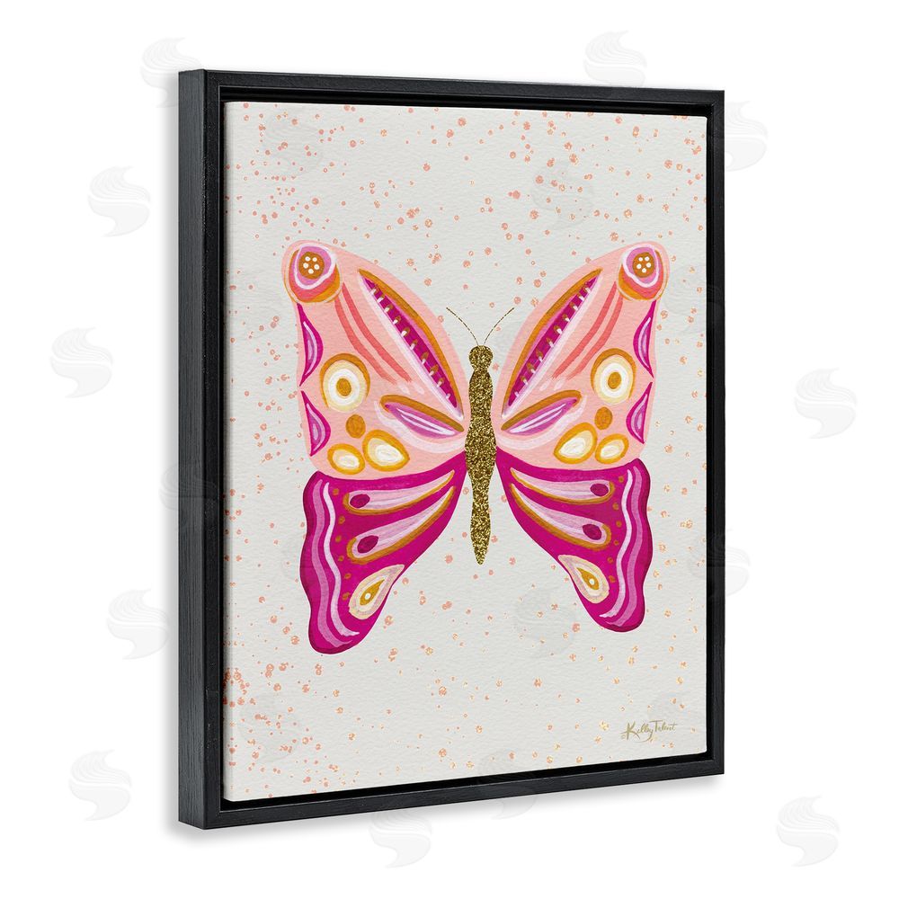 Kelley Talent Modern Glam Pink Butterfly Black Floating Frame Canvas Wall Art Print