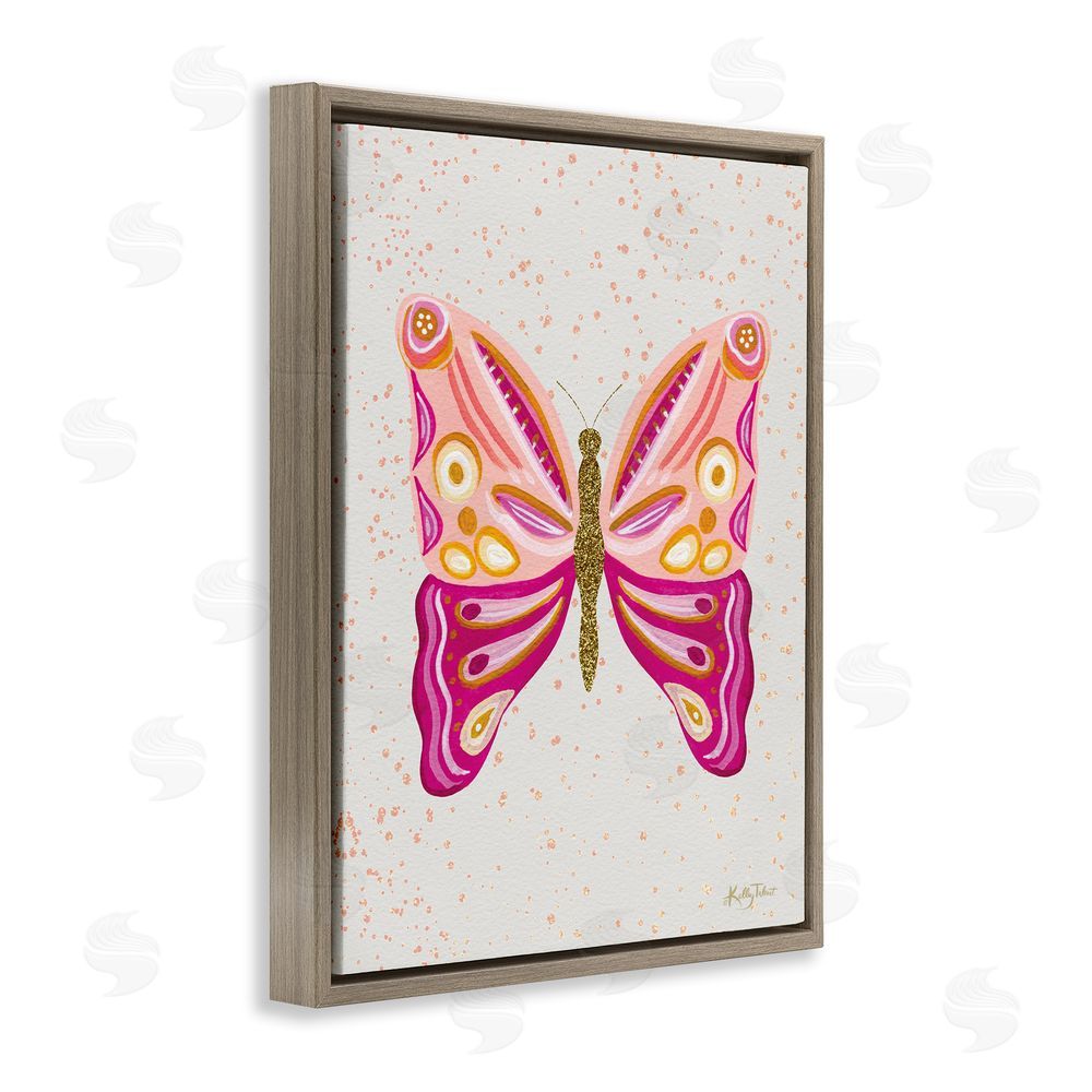 Kelley Talent Modern Glam Pink Butterfly Brown Floating Frame Canvas Wall Art Print