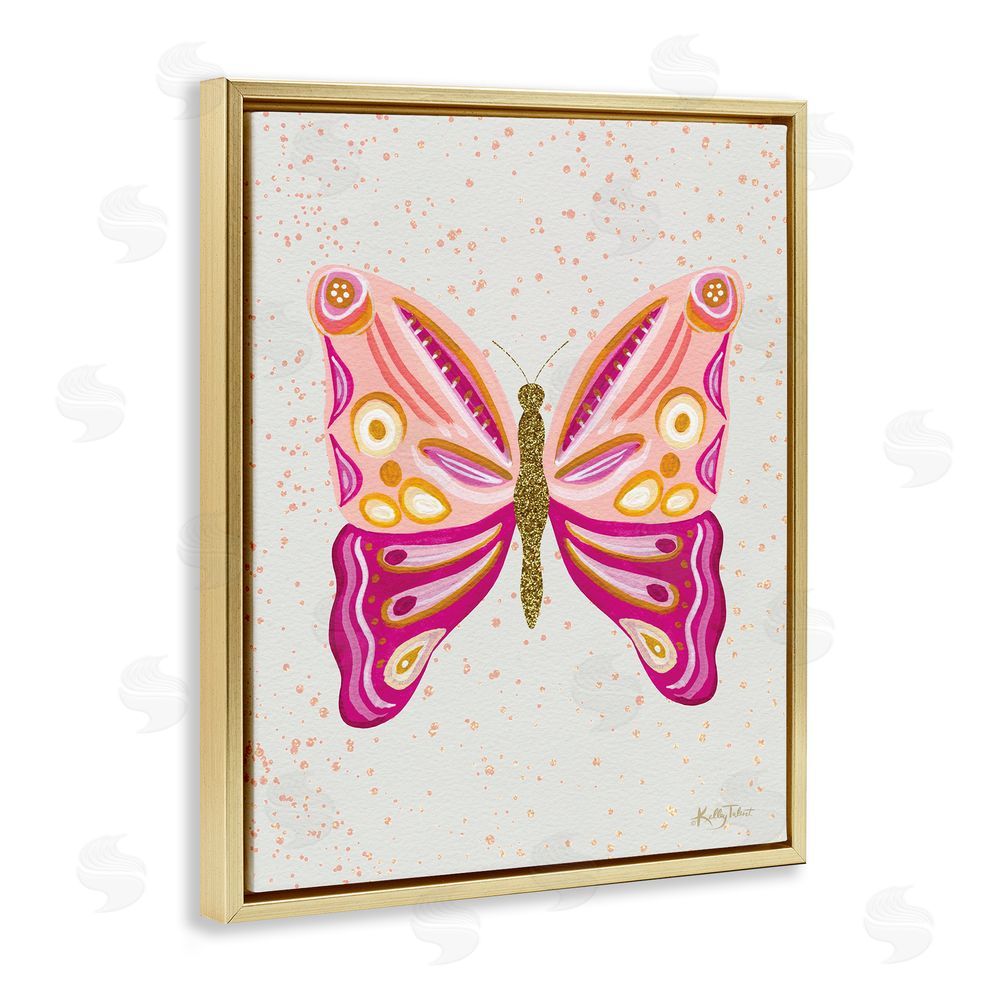 Kelley Talent Modern Glam Pink Butterfly Gold Floating Frame Canvas Wall Art Print